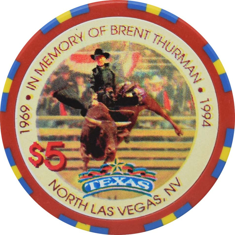 Texas Gambling Hall Casino North Las Vegas Nevada $5 In Memory of Brent Thurman Chip 1995