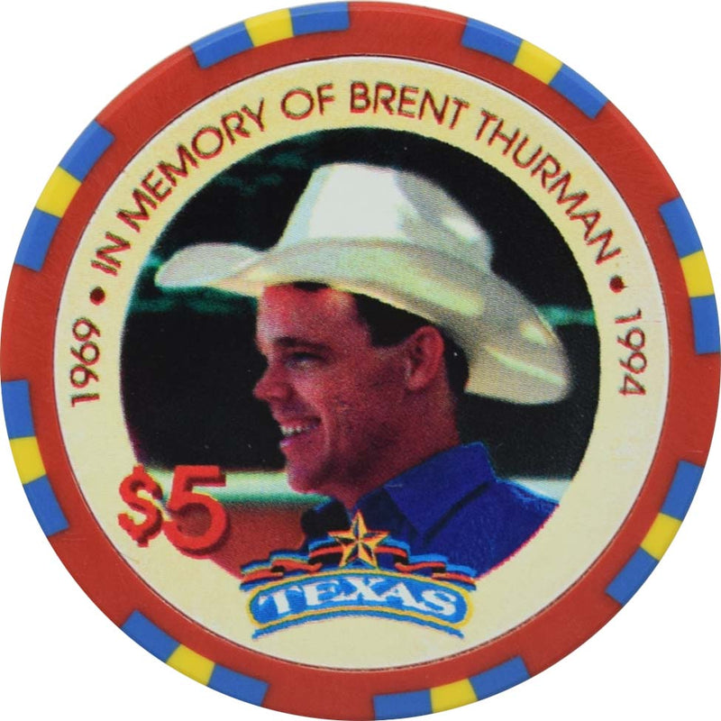 Texas Gambling Hall Casino North Las Vegas Nevada $5 In Memory of Brent Thurman Chip 1995