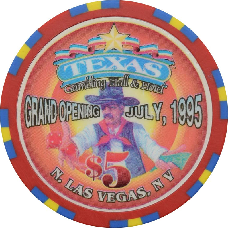 Texas Gambling Hall Casino N. Las Vegas Nevada $5 Grand Opening Chip 1995