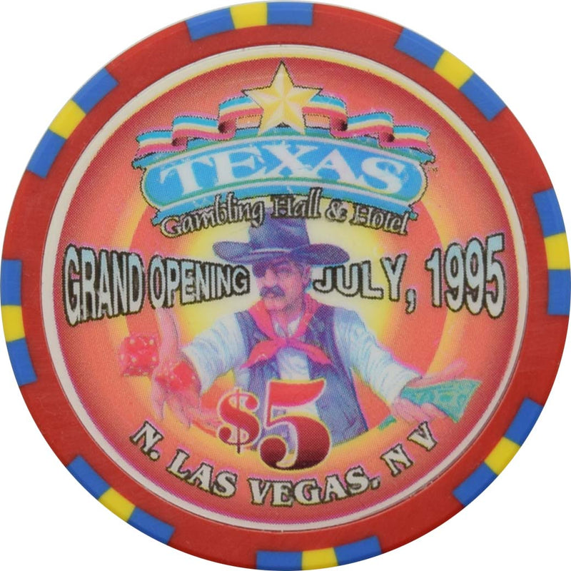 Texas Gambling Hall Casino N. Las Vegas Nevada $5 Grand Opening Chip 1995