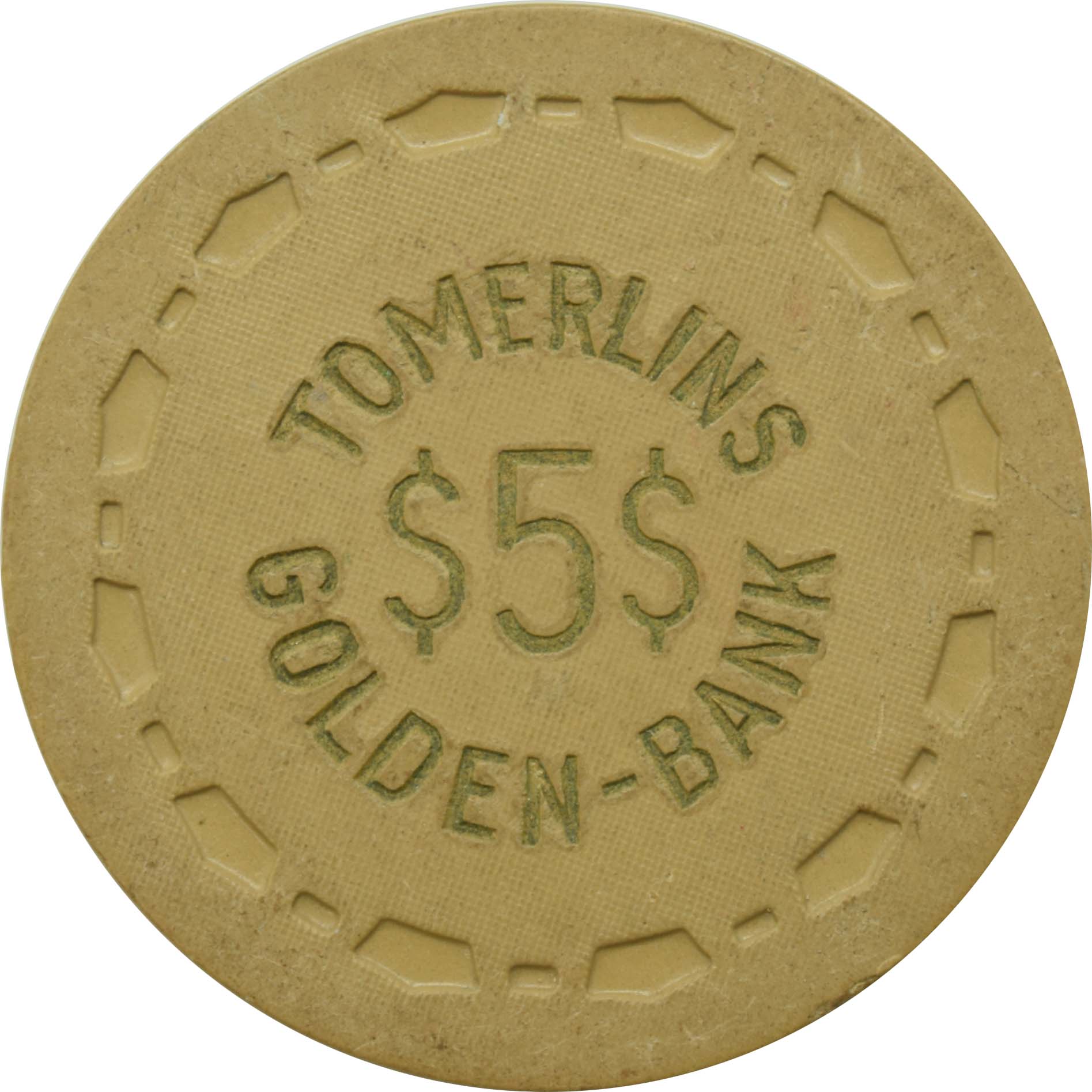 Tomerlin's Golden Bank Club Reno Nevada $5 Chip 1950s