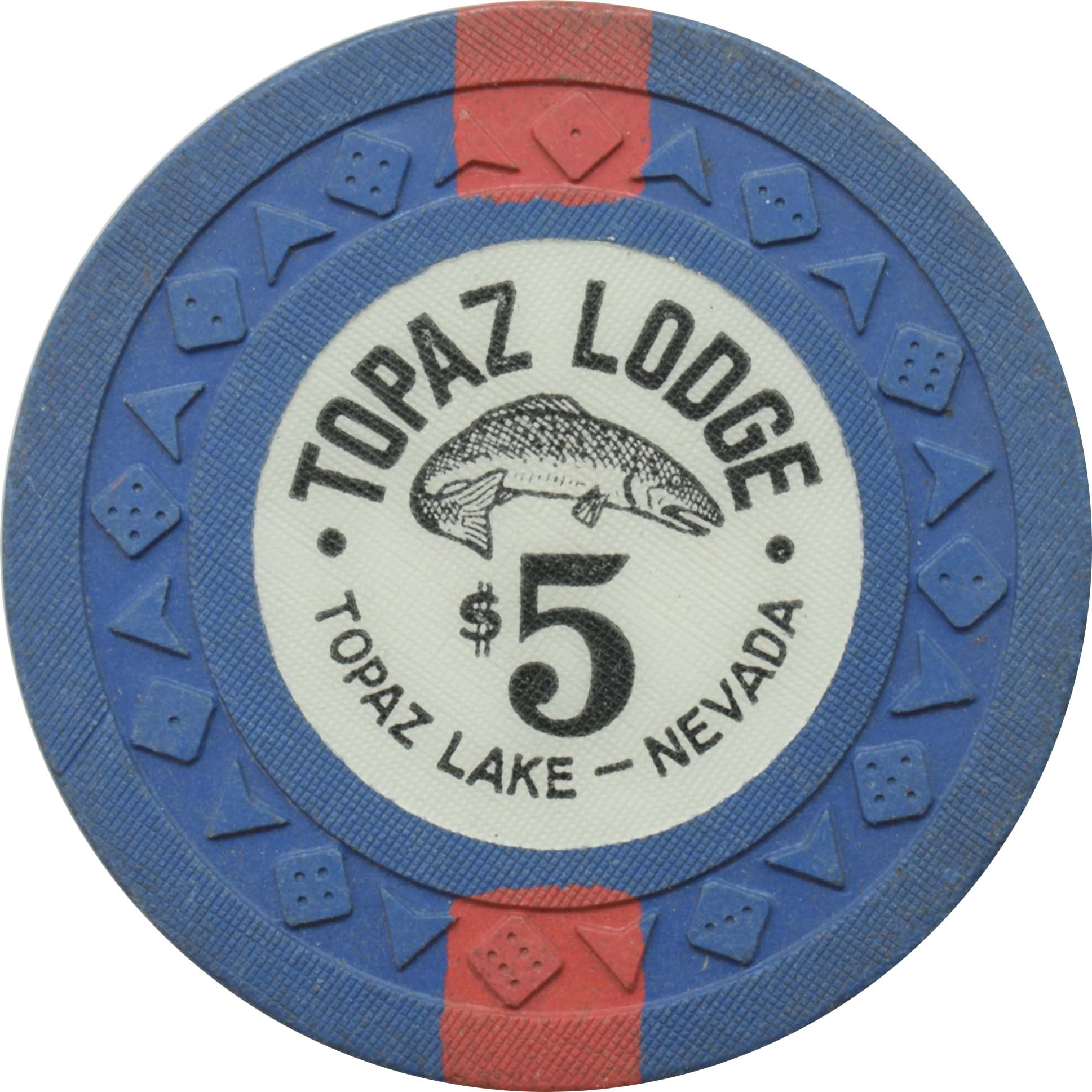 Topaz Lodge Casino Gardnerville Nevada $5 Chip 1953