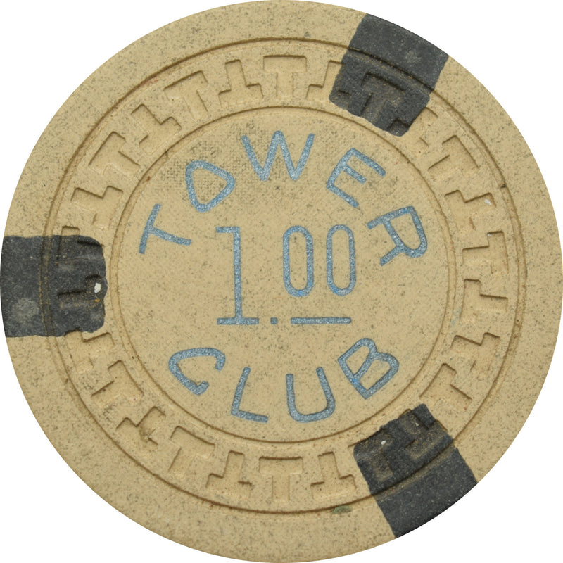 Tower Club Illegal Casino Hot Springs Arkansas $1 T Mold Chip