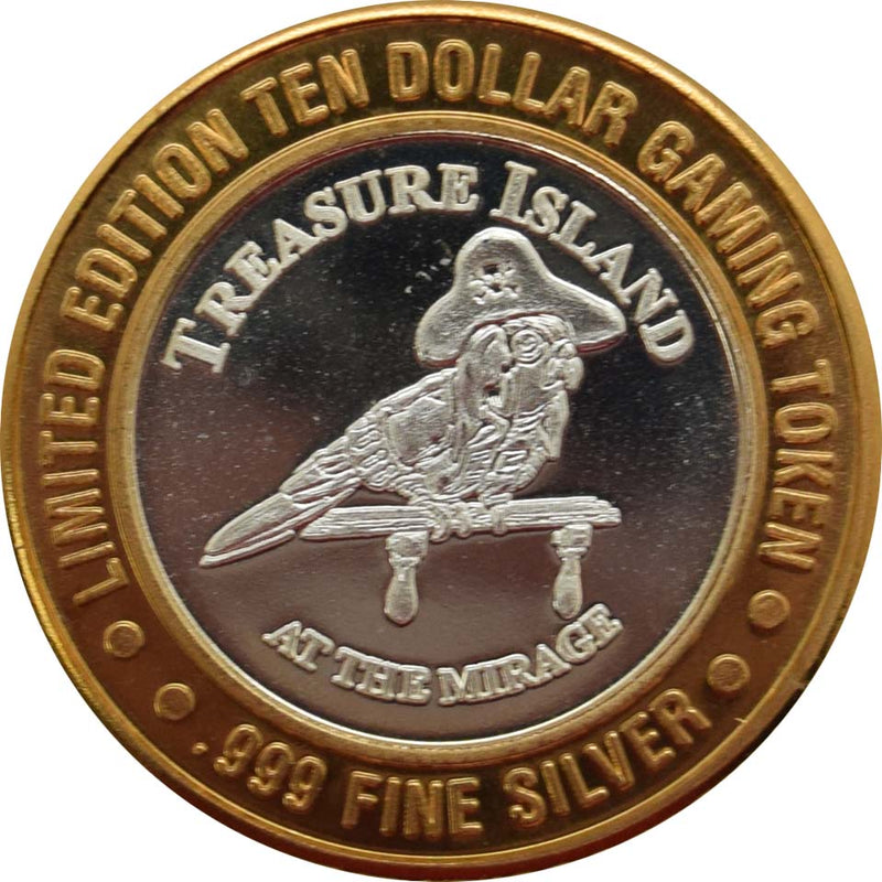 Treasure Island Casino Las Vegas "Parrot" $10 Silver Strike .999 Fine Silver 1993