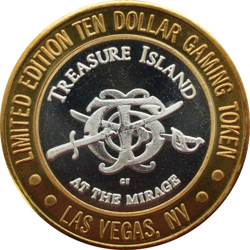 Treasure Island Casino Las Vegas "Parrot" $10 Silver Strike .999 Fine Silver 1993