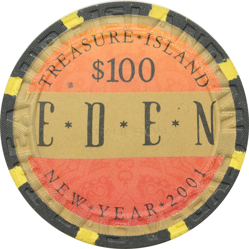 Treasure Island Casino Las Vegas Nevada $100 New Years EDEN Chip 2001