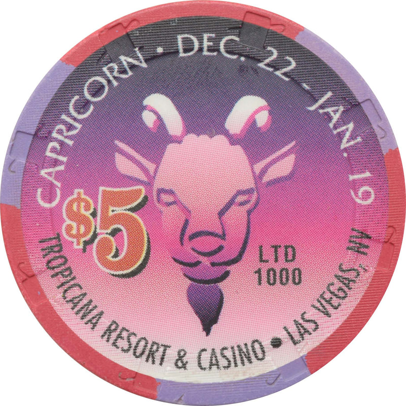 Tropicana Casino Las Vegas Nevada $5 Zodiac Series - Capricorn Chip 1998