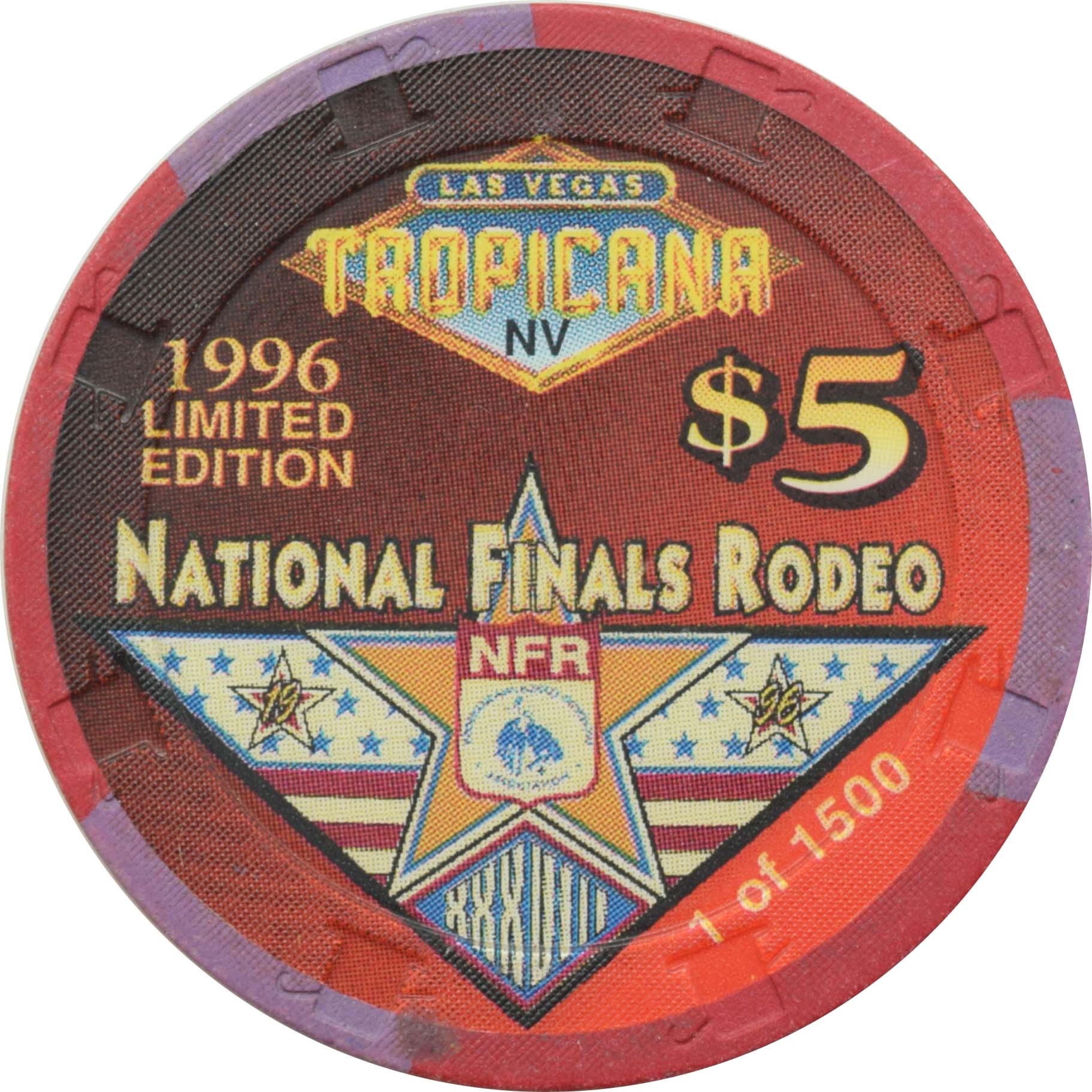 Tropicana Casino Las Vegas Nevada $5 National Finals Rodeo Buckle 1994 Chip