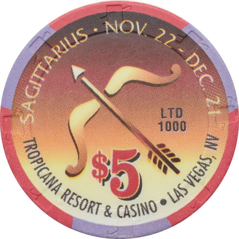 Tropicana Casino Las Vegas Nevada $5 Zodiac Series - Sagittarius Chip 1998