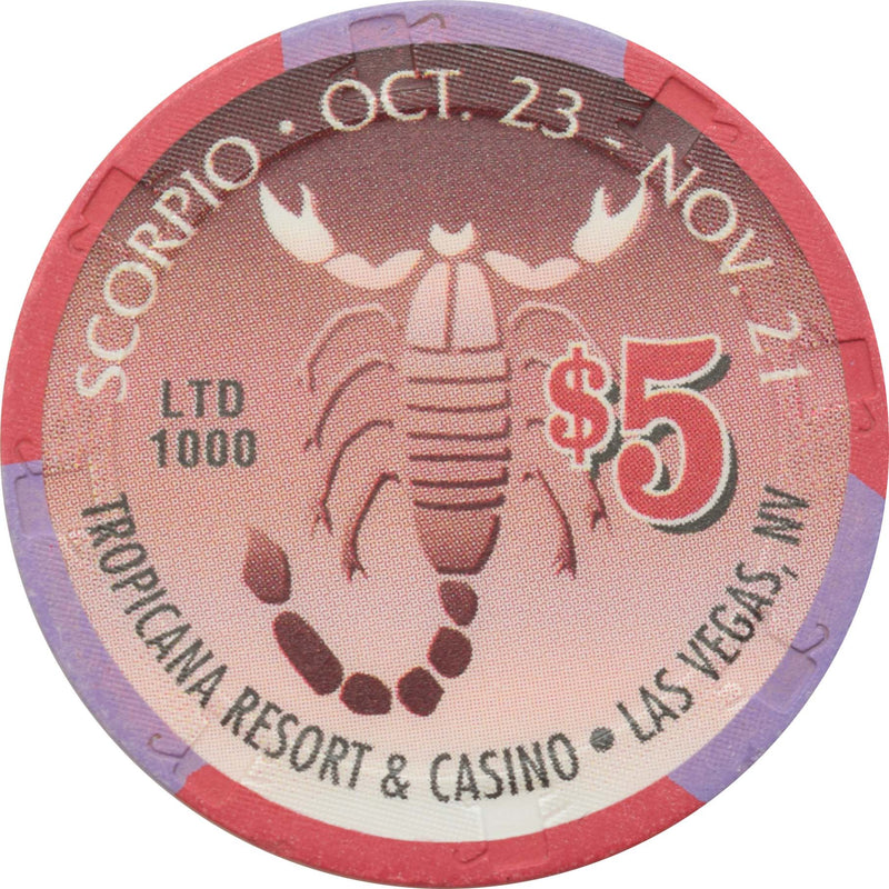 Tropicana Casino Las Vegas Nevada $5 Zodiac Series - Scorpio Chip 1998