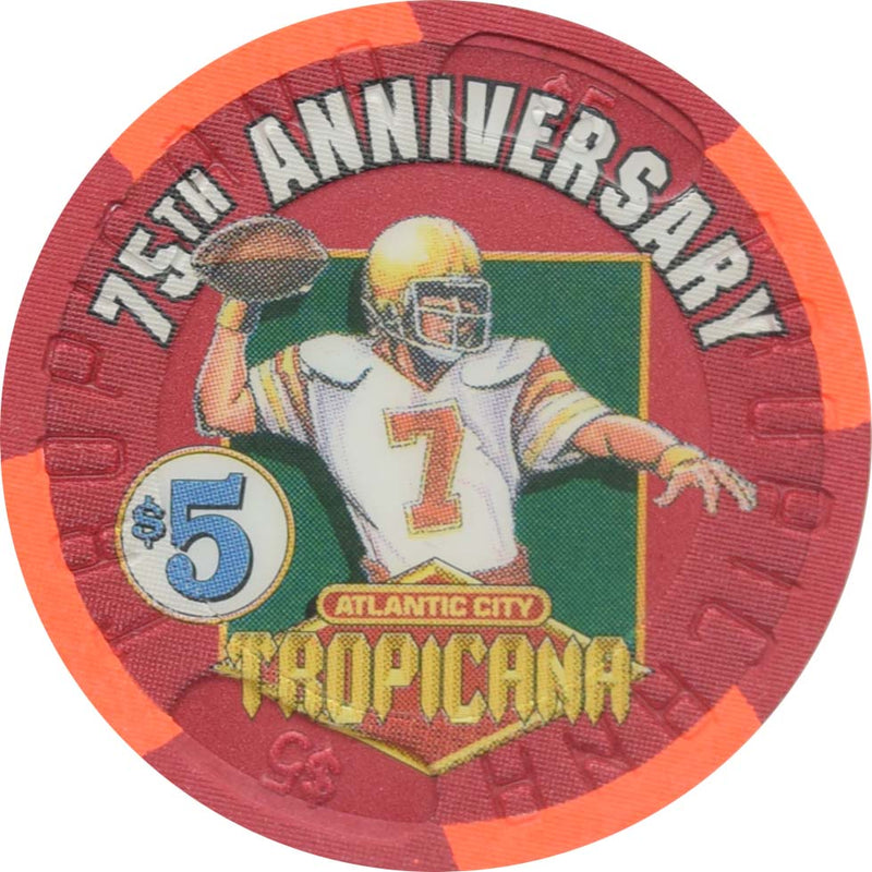 Tropicana Casino Atlantic City New Jersey $5 Pro Football 75th Anniversary Chip