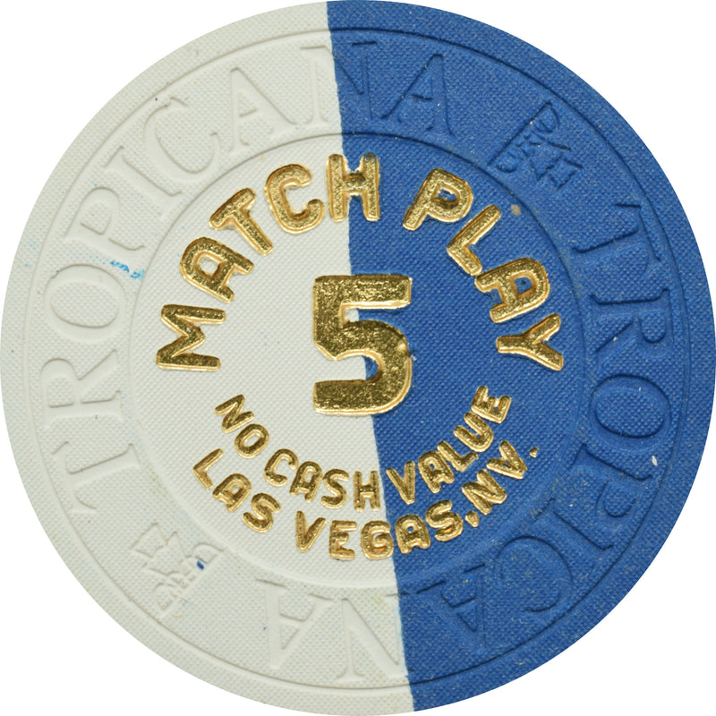 Tropicana Casino Las Vegas Nevada $5 Match Play NCV Navy/White Chip 1990