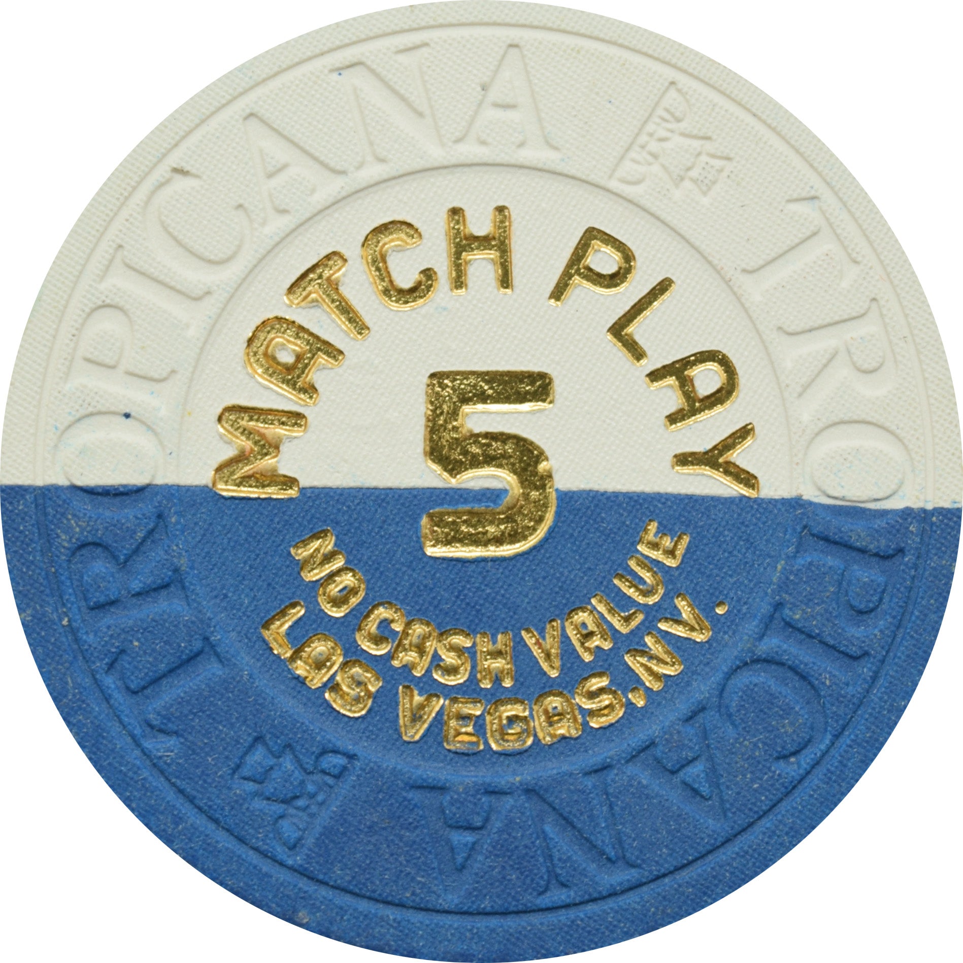 Tropicana Casino Las Vegas Nevada $5 Match Play NCV Navy/White Chip 1990