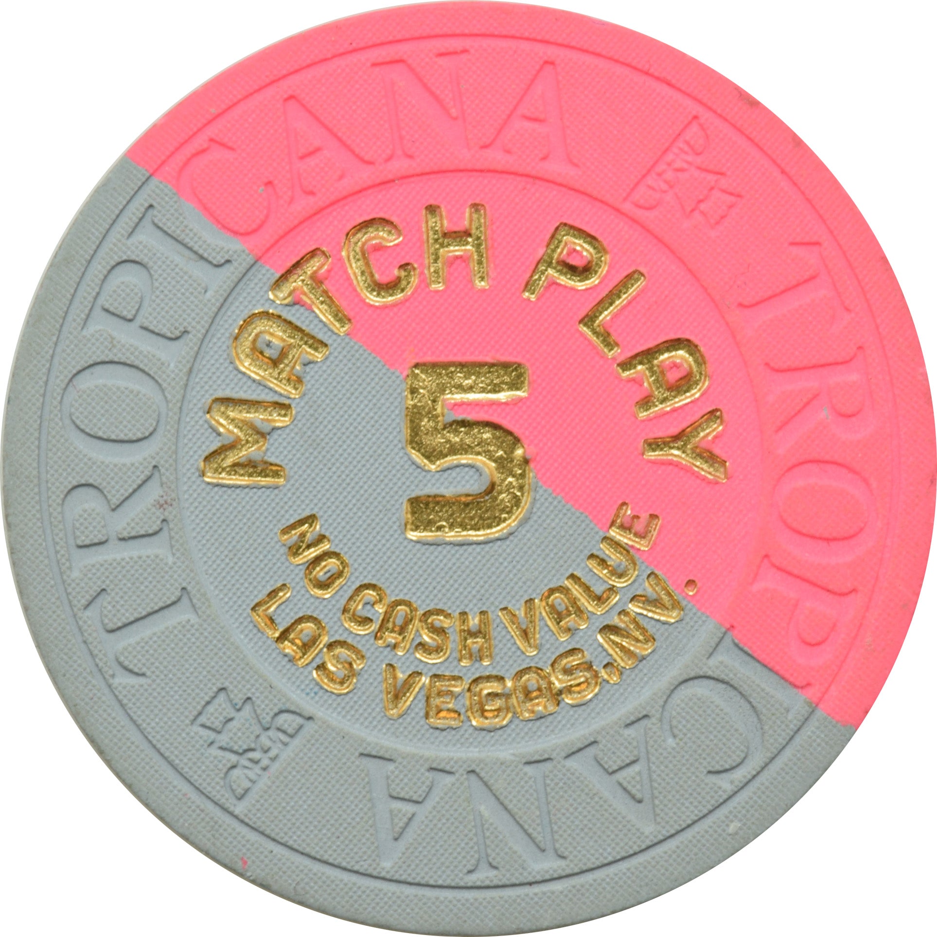 Tropicana Casino Las Vegas Nevada $5 Match Play NCV Gray/Pink Chip 1990