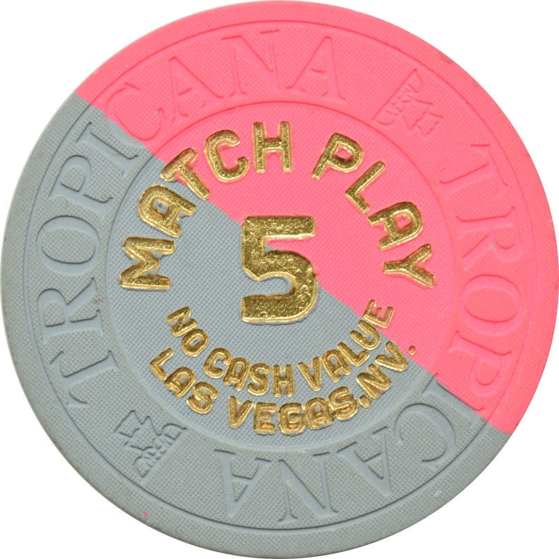 Tropicana Casino Las Vegas Nevada $5 Match Play NCV Gray/Pink Chip 1990