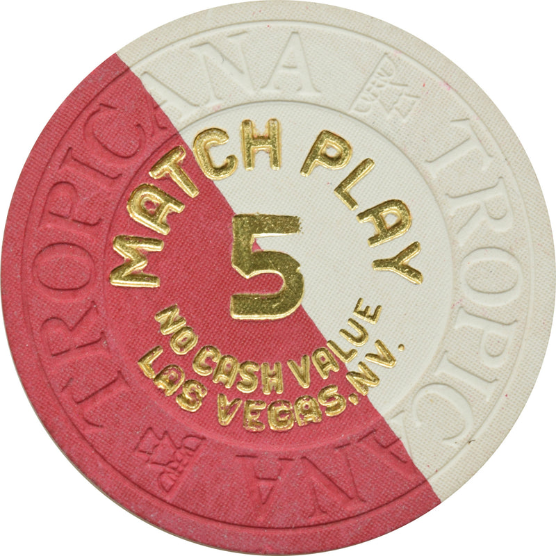 Tropicana Casino Las Vegas Nevada $5 Match Play NCV Red/White Chip 1990