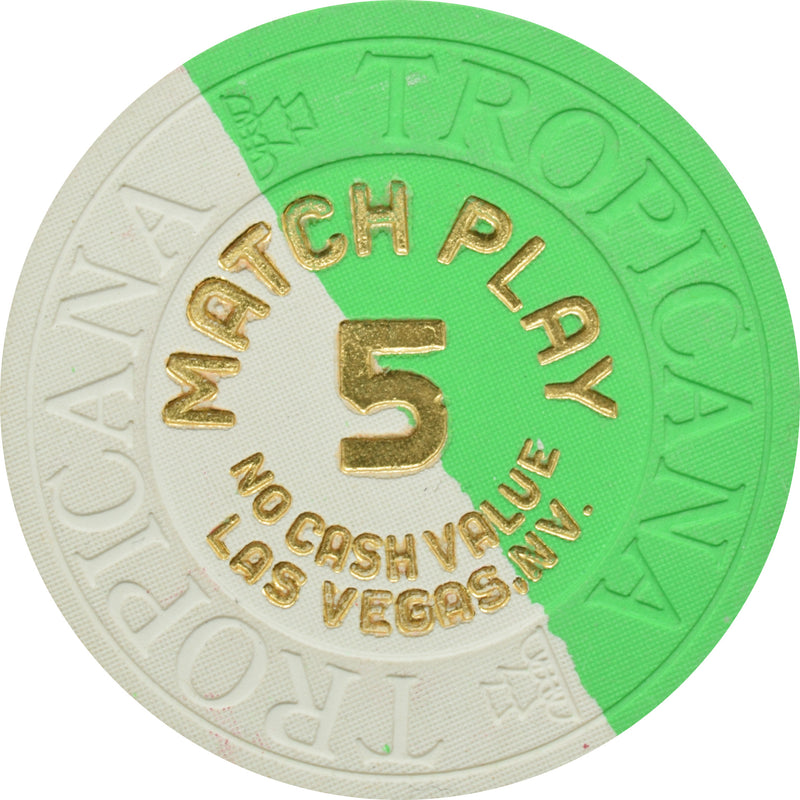 Tropicana Casino Las Vegas Nevada $5 Match Play NCV Green/White Chip 1990