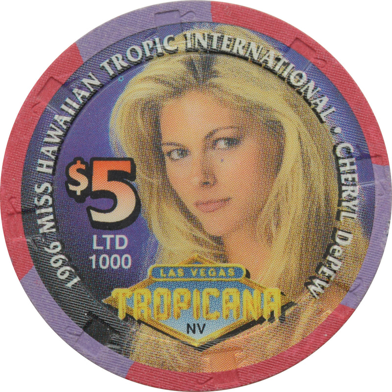 Tropicana Casino Las Vegas Nevada $5 1996 Miss Hawaiian Tropic International Cheryl Depew Chip 1997