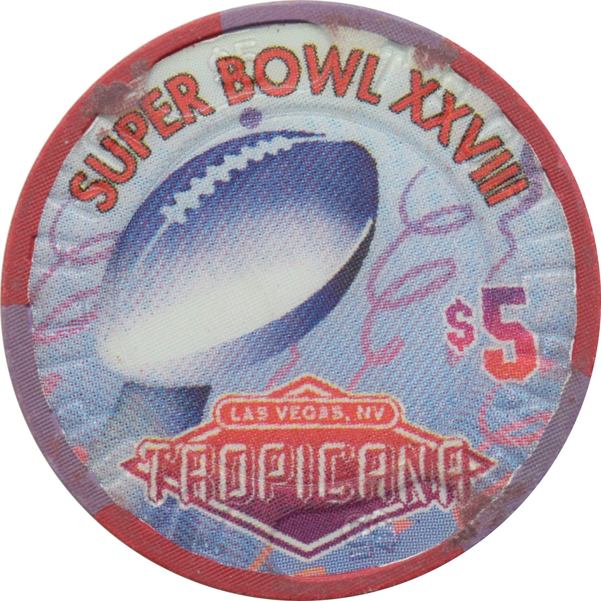 Tropicana Casino Las Vegas Nevada $5 Football XXVIII Chip 1994