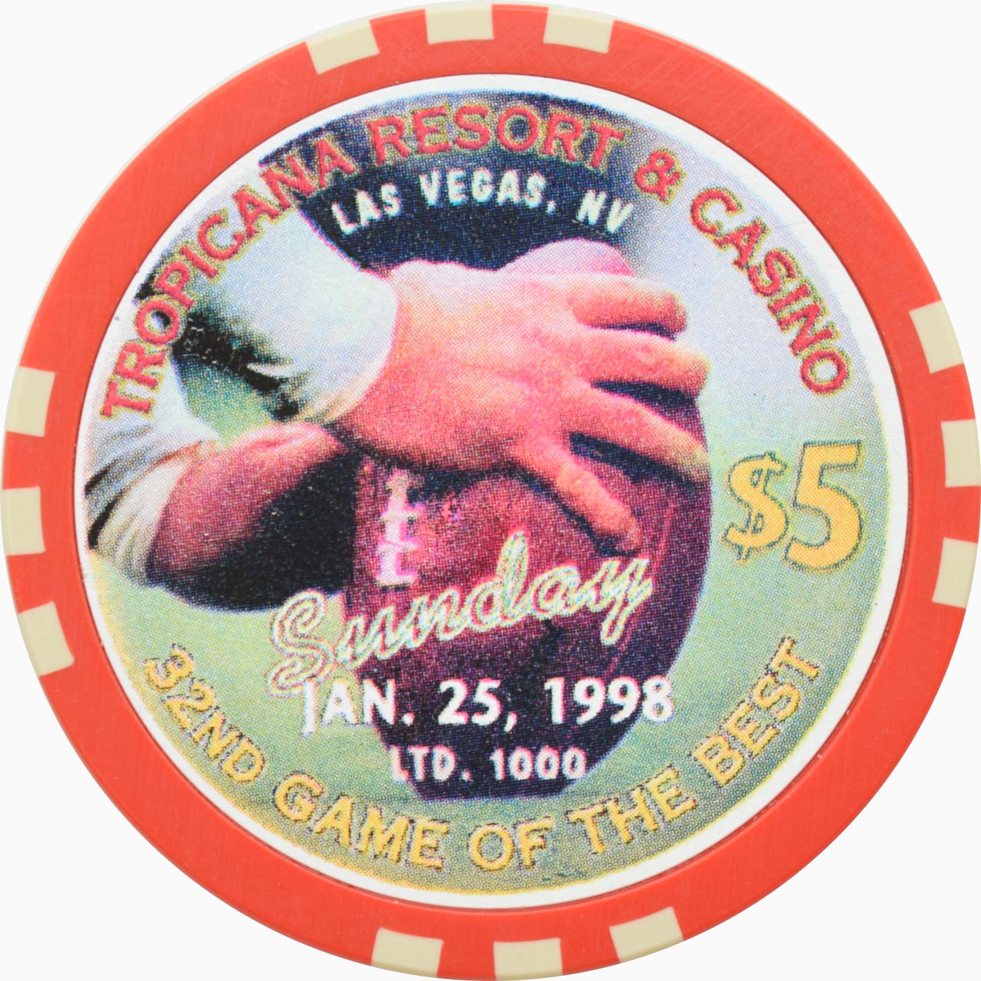 Tropicana Casino Las Vegas Nevada $5 32nd Game of the Best Football Chip 1998