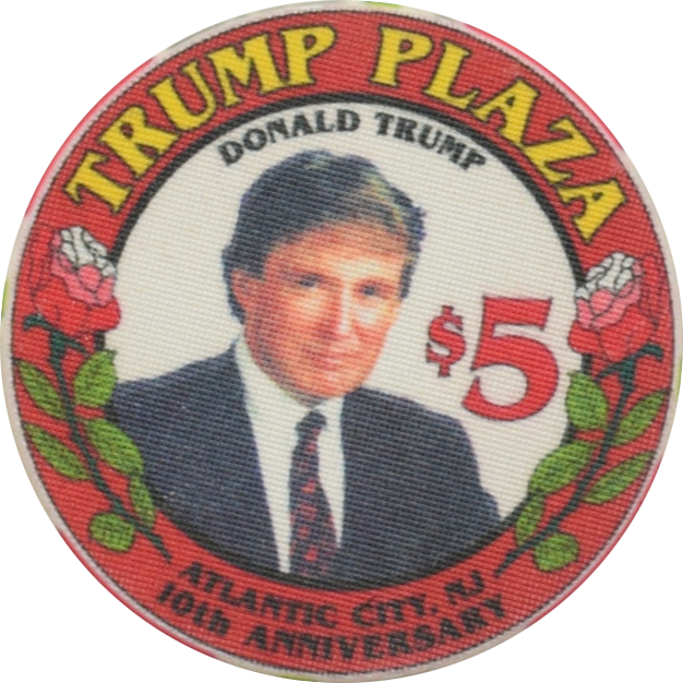 Trump Plaza Casino Atlantic City New Jersey $5 10th Anniversary Chip