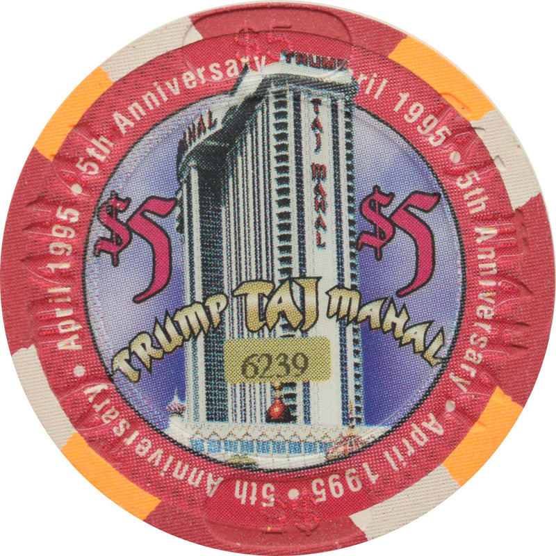 Trump Taj Mahal Casino $5 Chip Atlantic City New Jersey 5th Anniversary