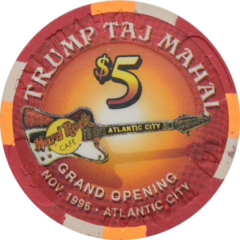 Trump Taj Mahal Casino $5 Chip Atlantic City New Jersey Hard Rock Cafe Grand Opening