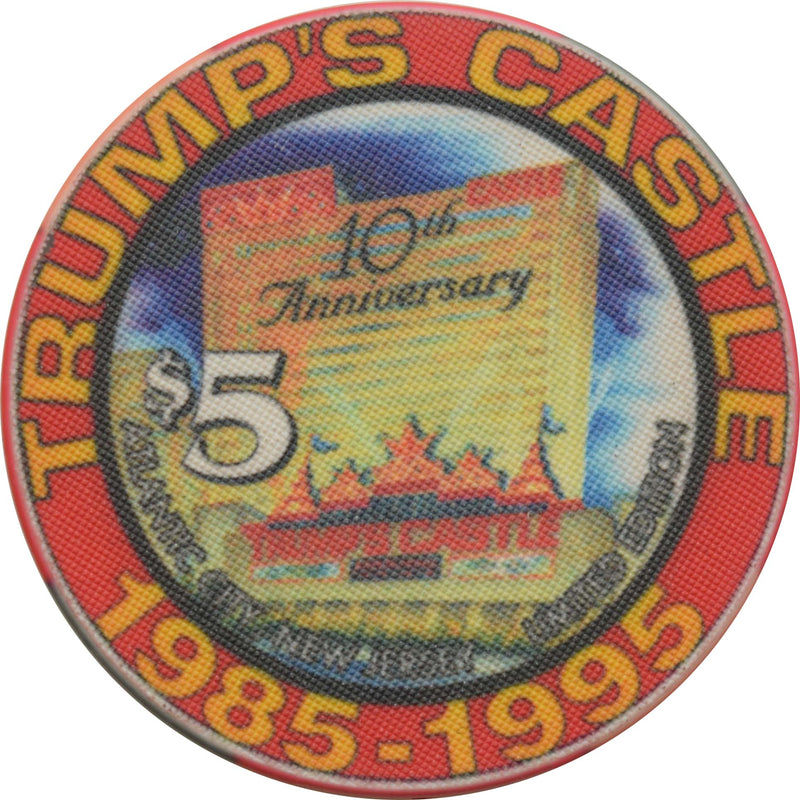 Trump's Castle Casino $5 Chip Atlantic City New Jersey 10th Anniversary 1994