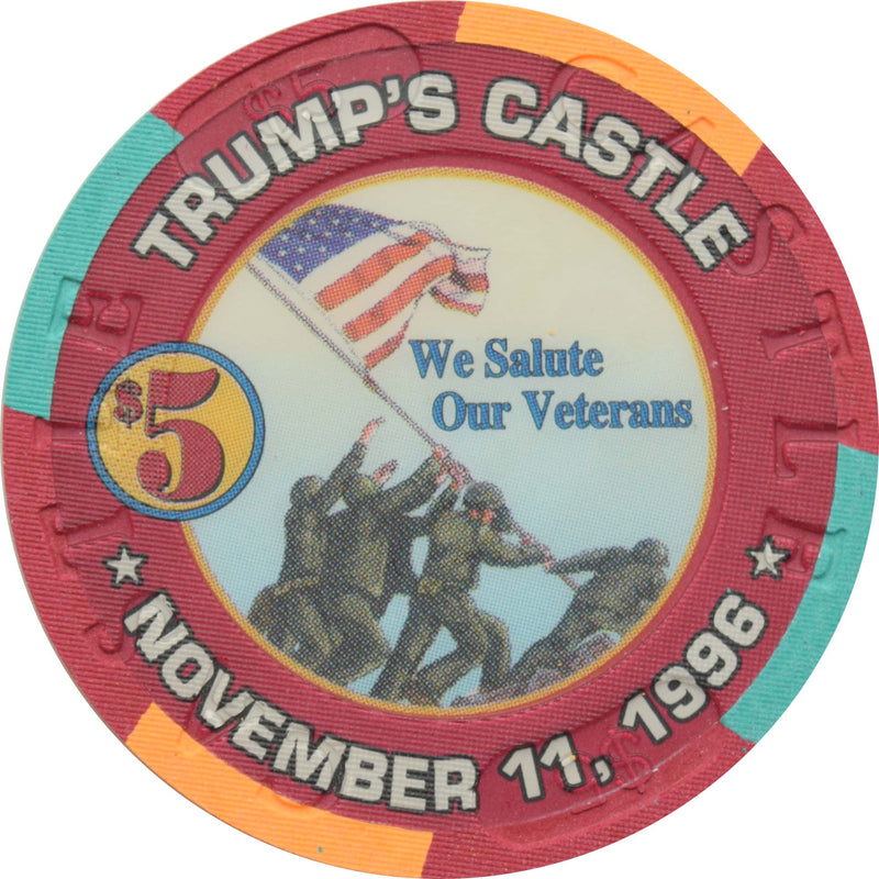 Trump's Castle Casino $5 Chip Atlantic City New Jersey We Salute Our Veterans
