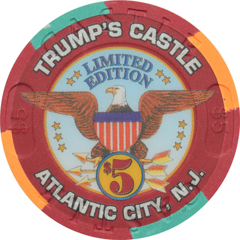 Trump's Castle Casino $5 Chip Atlantic City New Jersey We Salute Our Veterans