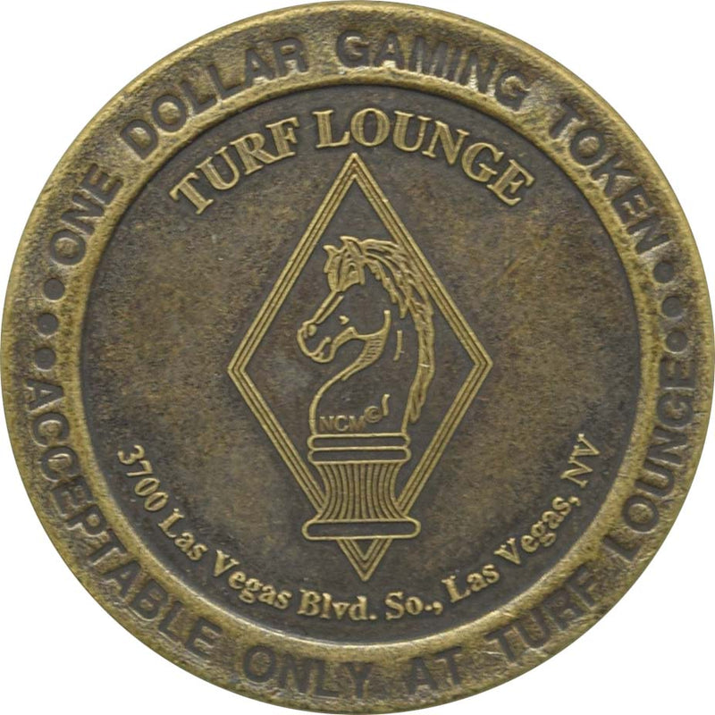 Turf Lounge & Jockey Club Casino Las Vegas Nevada $1 Antique Brass Token 1995
