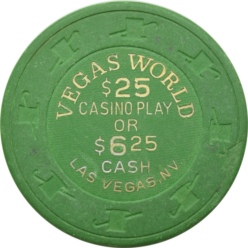 Vegas World Casino Las Vegas Nevada $25 Casino Play or $6.25 Cash Chip 1990 (Green)