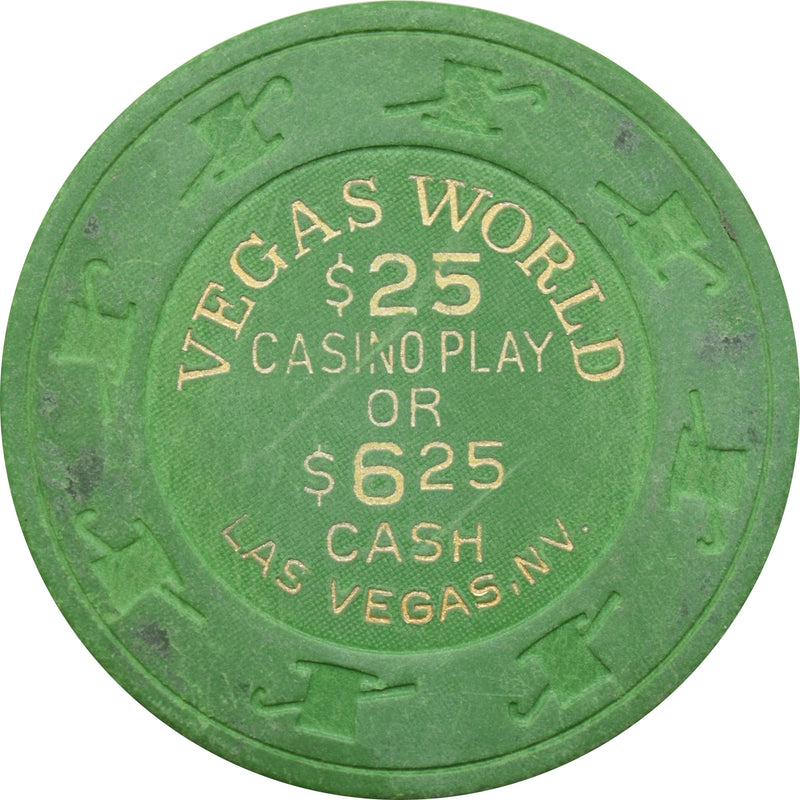 Vegas World Casino Las Vegas Nevada $25 Casino Play or $6.25 Cash Chip 1990 (Green)