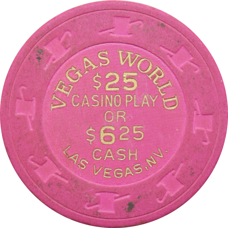 Vegas World Casino Las Vegas Nevada $25 Casino Play or $6.25 Cash Chip 1990 (Fuchsia)