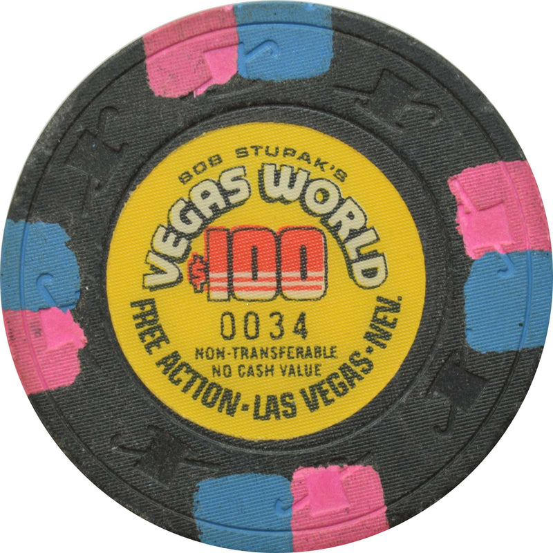 Vegas World Casino Las Vegas Nevada $100 NCV Free Action Chip 1980s