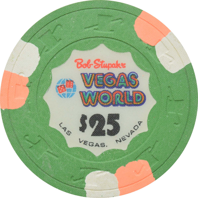 Vegas World Casino Las Vegas Nevada $25 3 Peach/White Chip 1980s