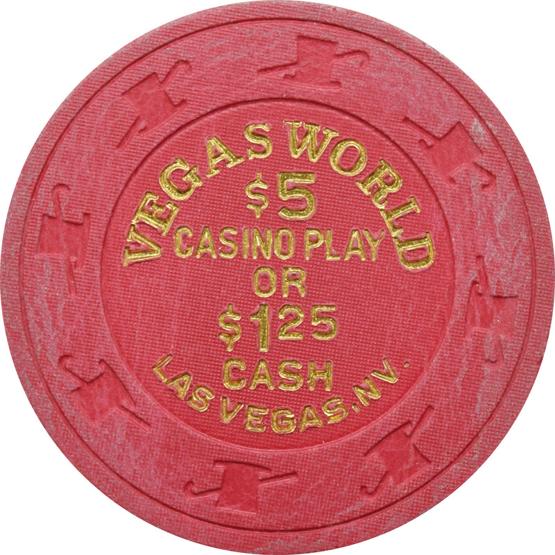 Vegas World Casino Las Vegas Nevada $5 Casino Play or $1.25 Cash Chip 1990 (Red)