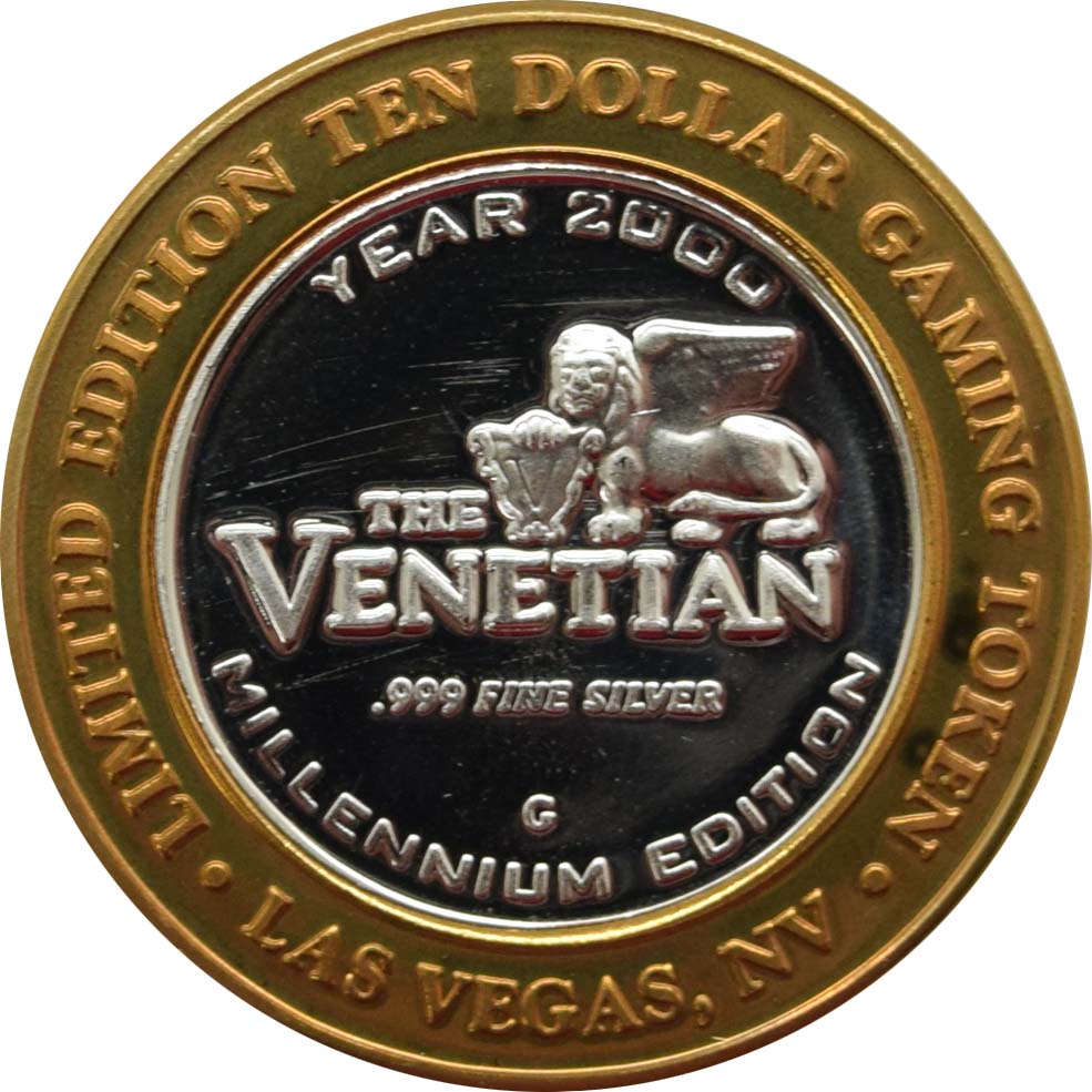 Venetian Casino Las Vegas "Campanile Tower" $10 Silver Strike .999 Fine Silver 2000