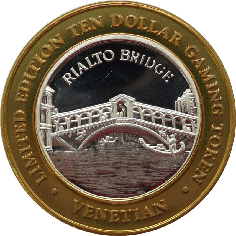 Venetian Casino Las Vegas "Rialto Bridge" $10 Silver Strike .999 Fine Silver 2000