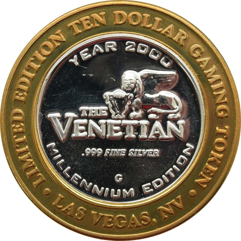 Venetian Casino Las Vegas "Rialto Bridge" $10 Silver Strike .999 Fine Silver 2000