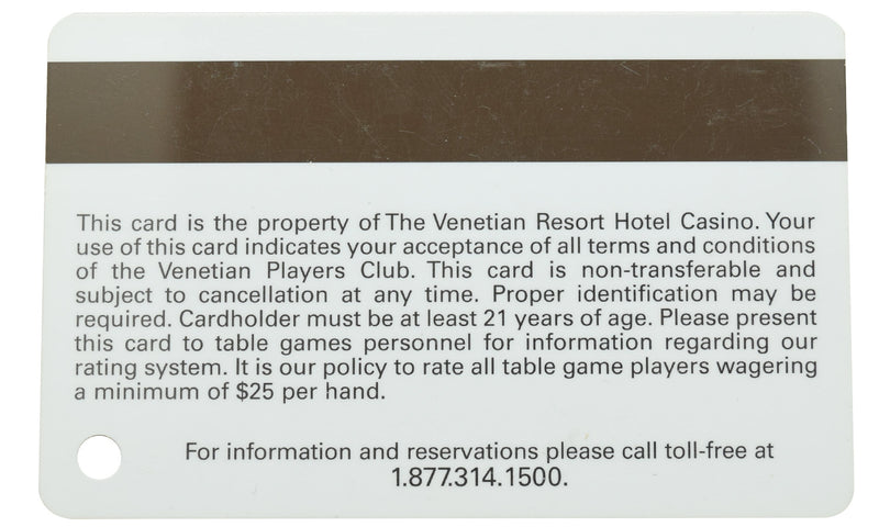 Venetian Casino Las Vegas Nevada Players Club Card