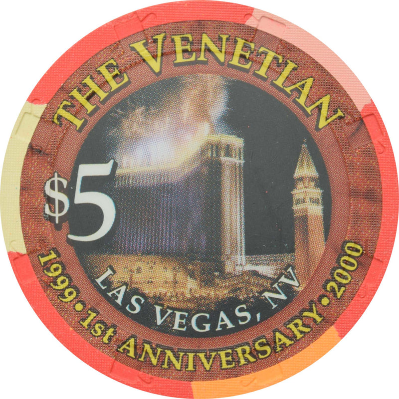 The Venetian Casino Las Vegas Nevada $5 1st Anniversary Chip 2000