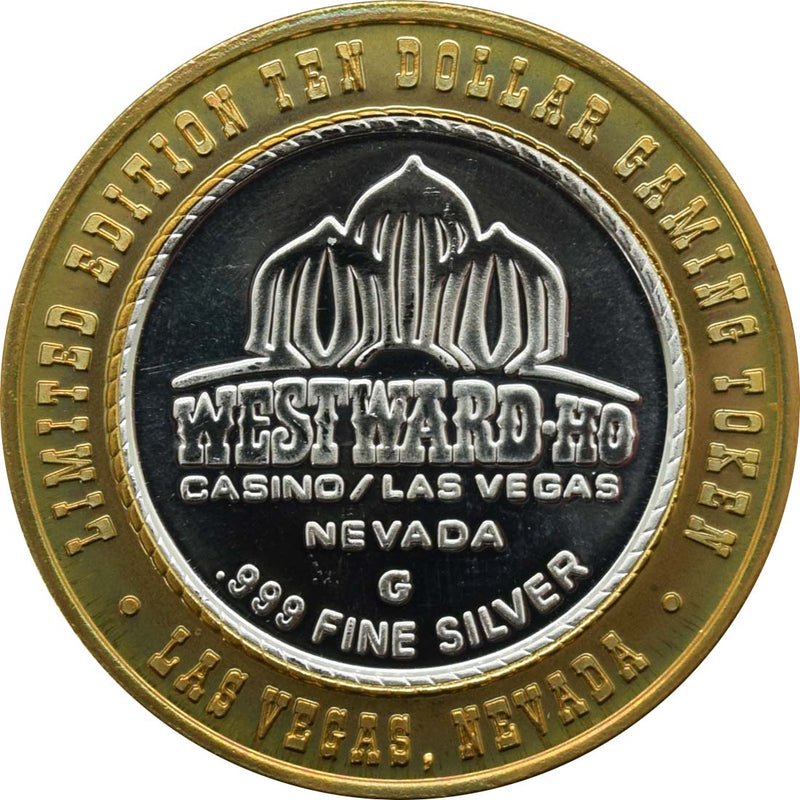 Westward Ho Casino Las Vegas Nevada "American Flag" $10 Silver Strike .999 Fine Silver 2002