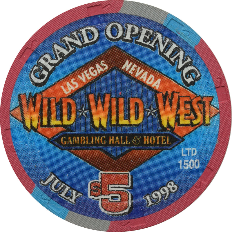 Wild Wild West Gambling Hall Las Vegas Nevada $5 Grand Opening Chip 1998
