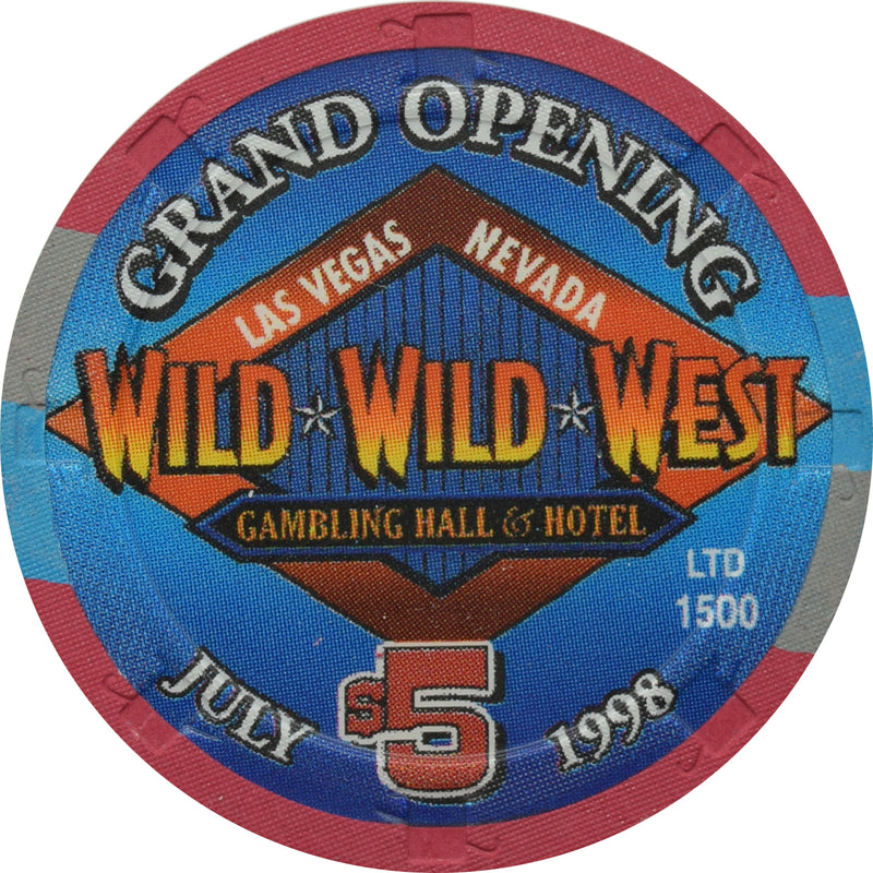 Wild Wild West Gambling Hall Las Vegas Nevada $5 Grand Opening Chip 1998
