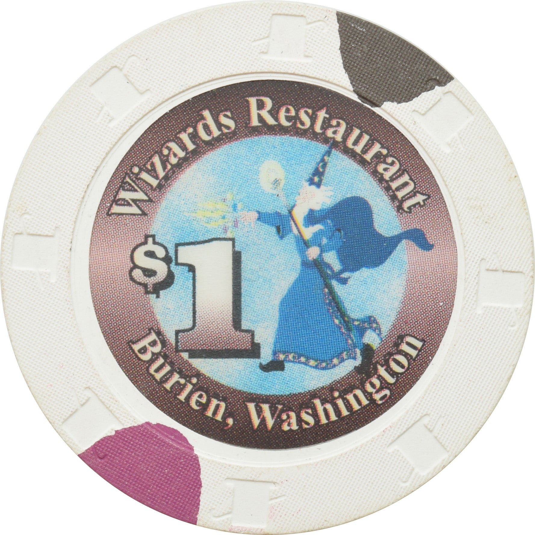 Wizards Restaurant Casino Burien WA $1 Chip