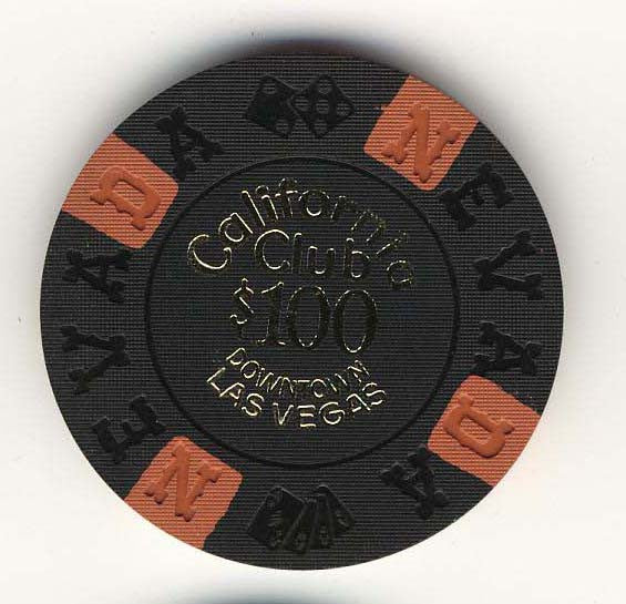 California Club $100 black (4-orange inserts 1960s) Chip - Spinettis Gaming - 1
