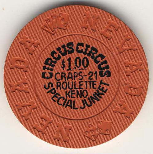 Circus Circus $1 special junket (orange 1970s) Chip - Spinettis Gaming - 1