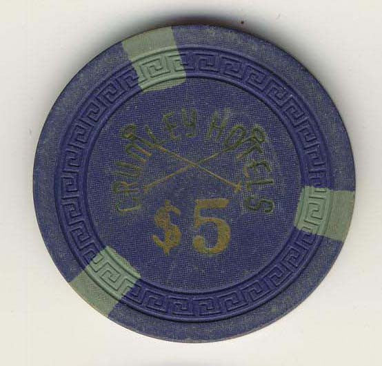 Crumley Hotel $5 (blue 1945) Chip - Spinettis Gaming - 1
