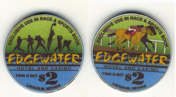 Edgewater $2 (green/blue 1993) Chip - Spinettis Gaming - 1